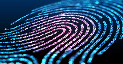 A glowing fingerprint representing a background check