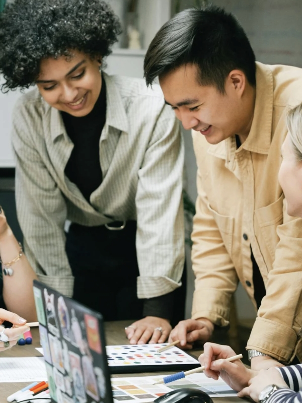 Two people looking at the color pallete