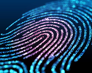 A glowing thumbprint representing a background check