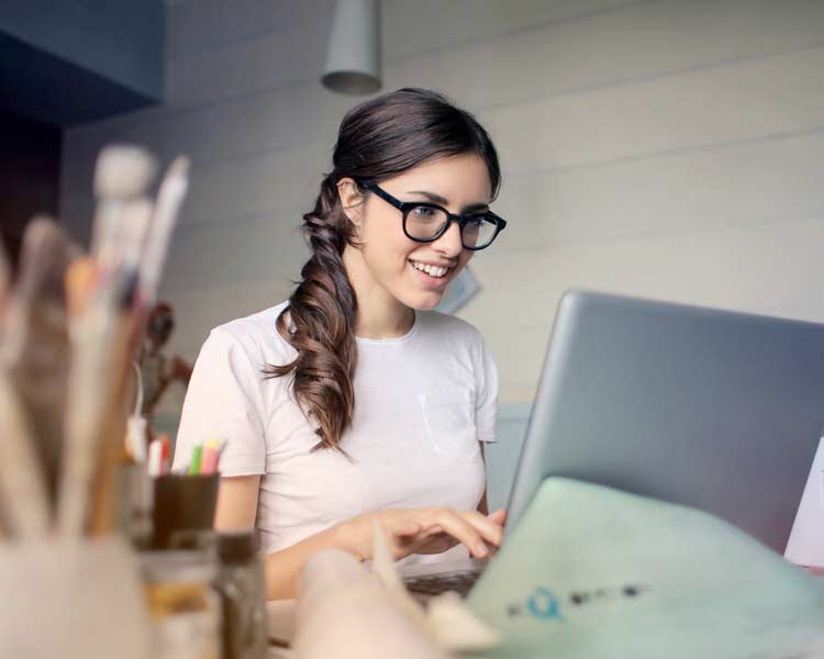 A woman at a computer